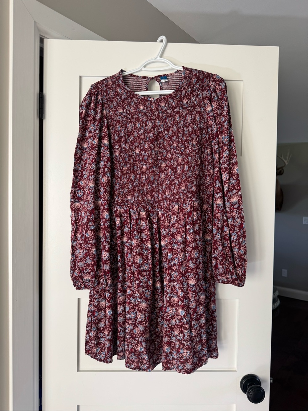 Burgundy Floral Smocked Top Dress